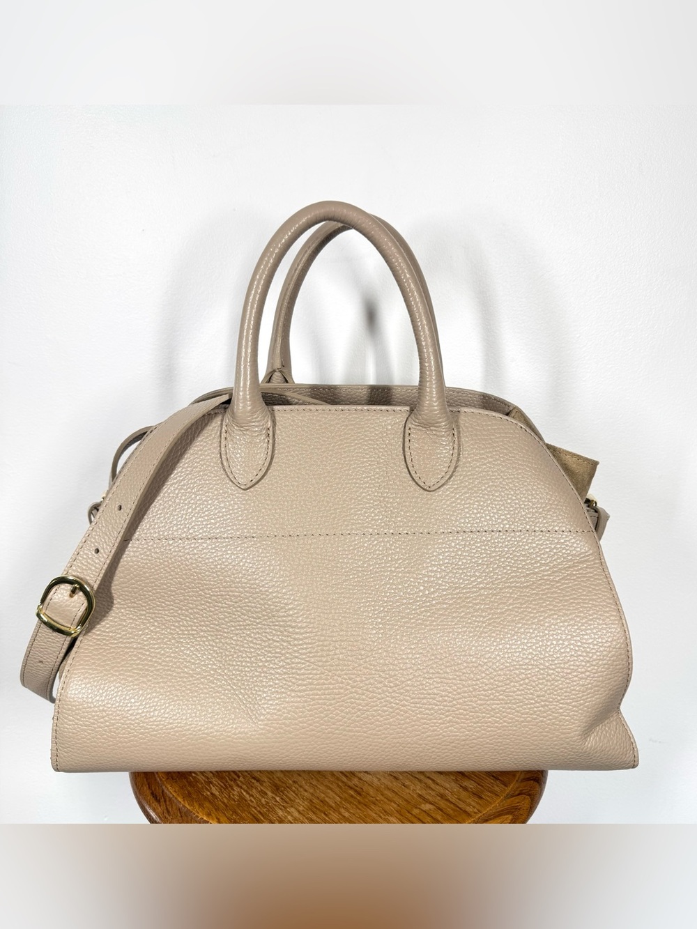 Anna Paola Riva Beige Pebbled Leather Top Handle Satchel Crossbody Shoulder Bag